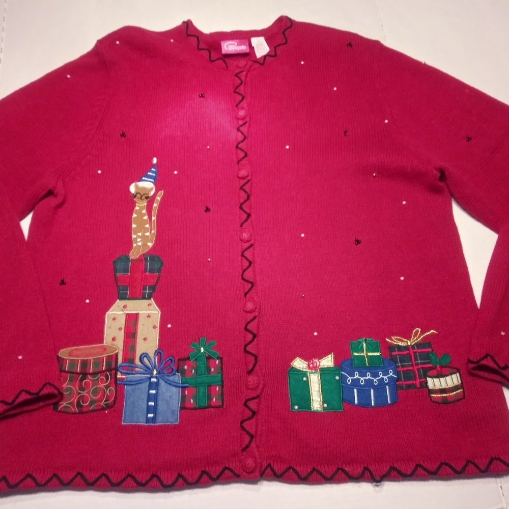 Christmas Sweater Button Down Festive Cat Design